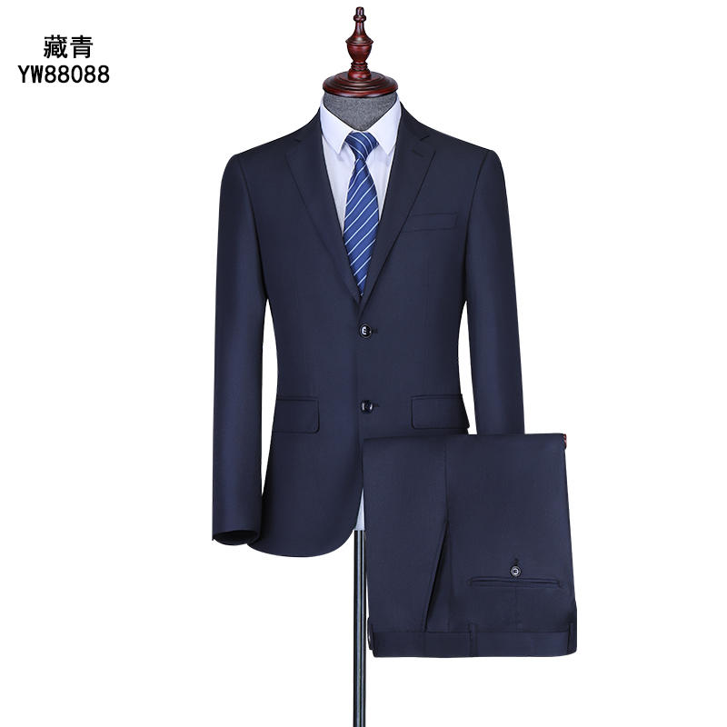 藏青色织仿毛男西服